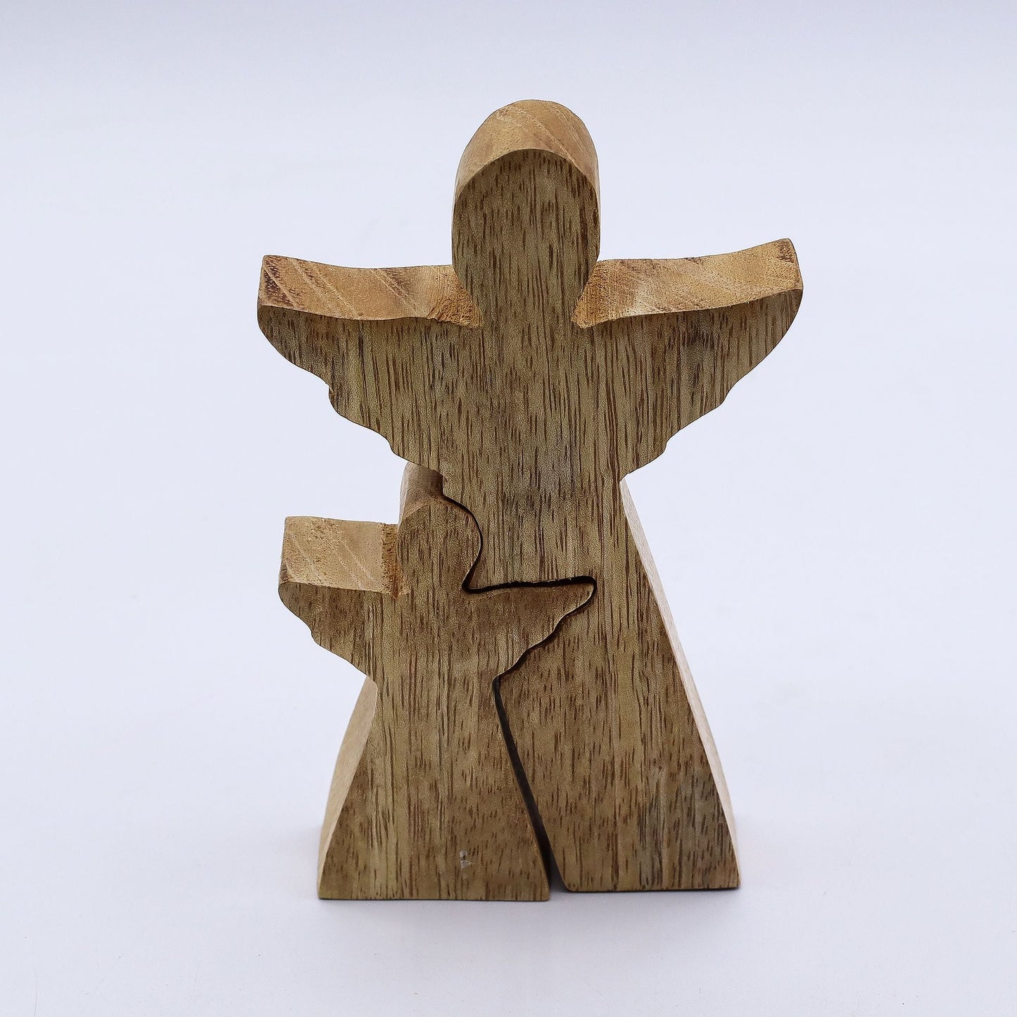 Ángel de madera de mango – Acabado de esmalte blanco, figura de ángel de madera tallada, 15 cm, decoración artesanal de India