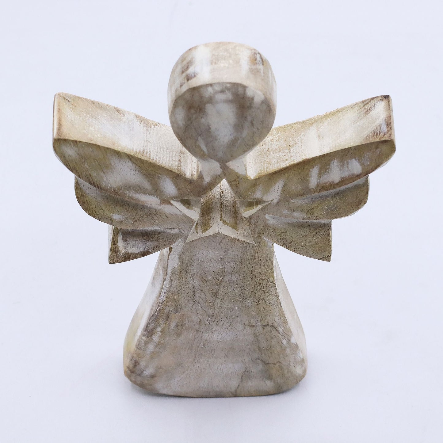 Alt Tag: Ángel de madera de mango – Whitewash Star Cut-Out 18CM, figura de ángel de madera tallada a mano con recorte de estrella, decoración de 18 cm