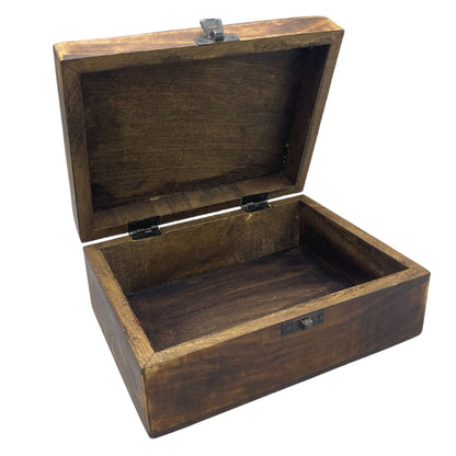 Glaserad box i mangoträ och keramik – Blue Stars 20x15x7.5 CM öppen förvaringsbox i mangoträ med synlig insida och lock med gångjärn