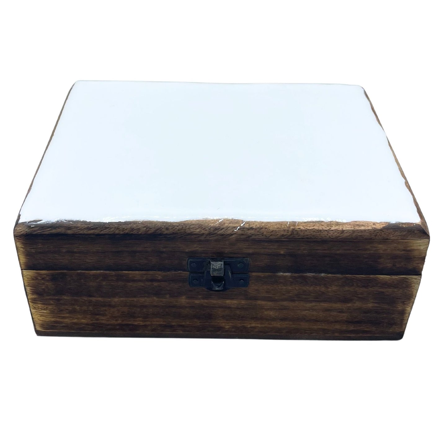 Alt-tagg: Mango Wood Ceramic Glazed Box – 20x15x7.5 CM, rektangulär låda i mangoträ med keramisk glaserat lock och stängning