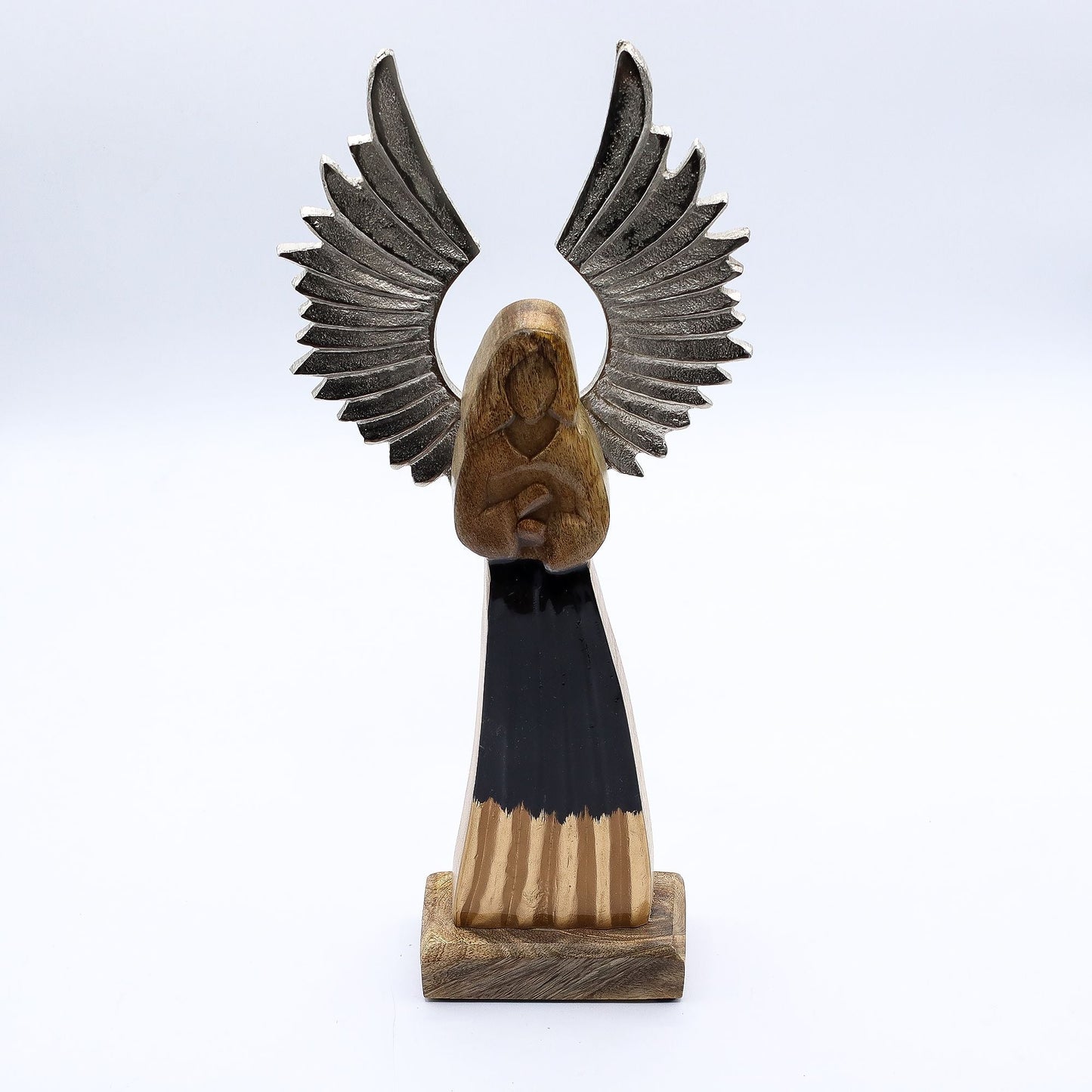 Alt Tag: Ángel guardián de madera de mango – Estatua de 40 CM, figura de ángel de madera de mango y esmalte hecha a mano con alas negras para decoración del hogar