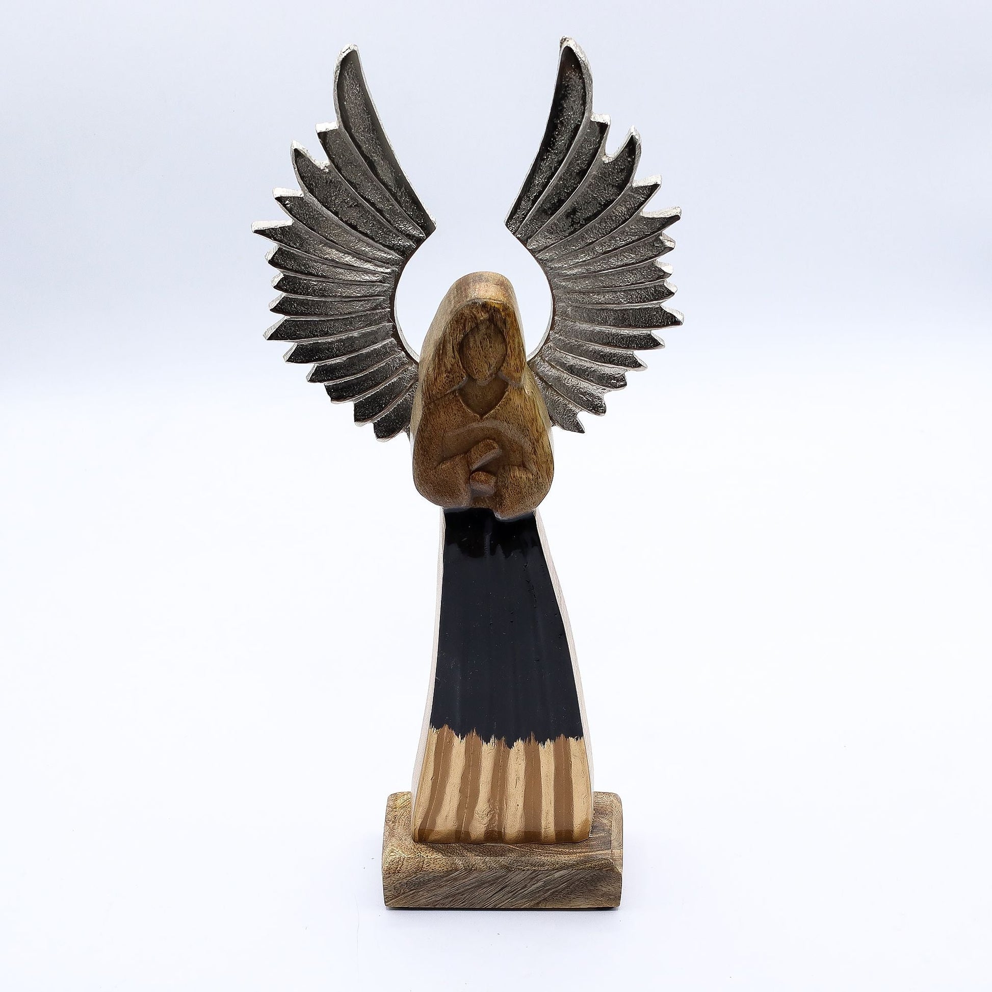 Alt Tag: Ángel guardián de madera de mango – Estatua de 40 CM, figura de ángel de madera de mango y esmalte hecha a mano con alas negras para decoración del hogar
