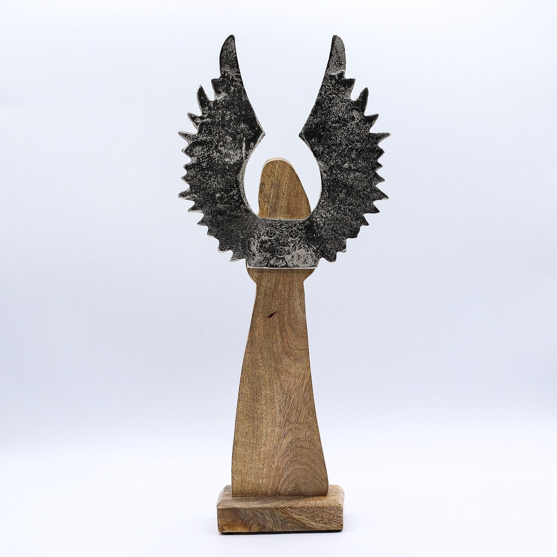 Ángel Guardián de madera de mango – estatua de 40 CM decoración de ángel de madera de mango hecha a mano con alas de esmalte, vista frontal