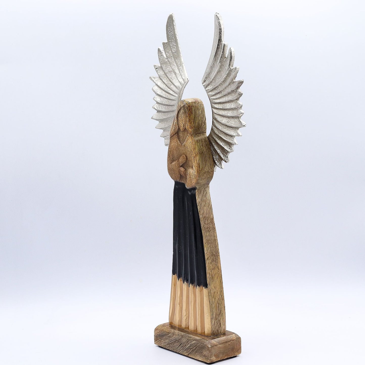 Ángel Guardián de Madera de Mango – Estatua de 40 CM, figura artesanal de ángel protector en madera de mango con alas esmaltadas