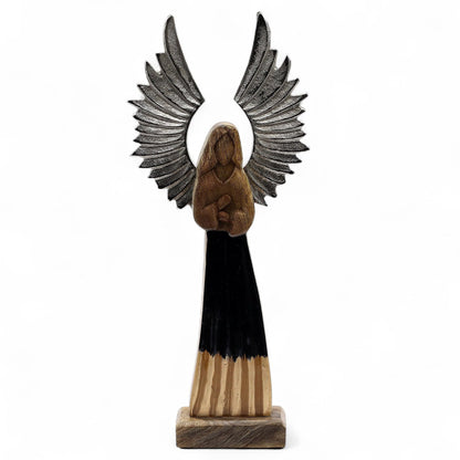 Alt Tag: Ángel guardián de madera de mango – estatua de 40 CM, ángel de madera de mango hecho a mano con alas de esmalte, figura de decoración espiritual para el hogar