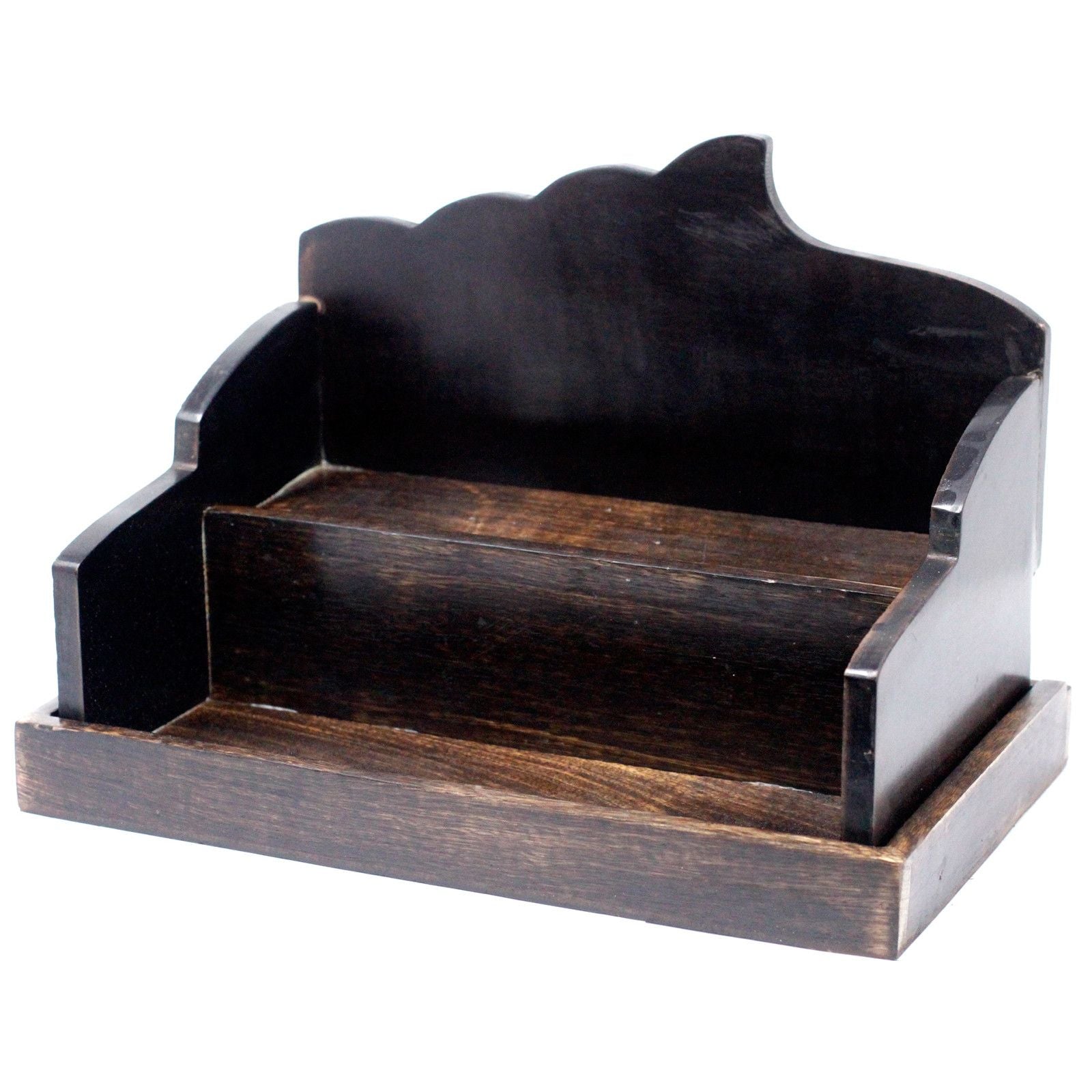 Mango Wood Mini Display Stand – 22.5x35.5x24.5 CM dark mango wood countertop display stand with tiered compartments