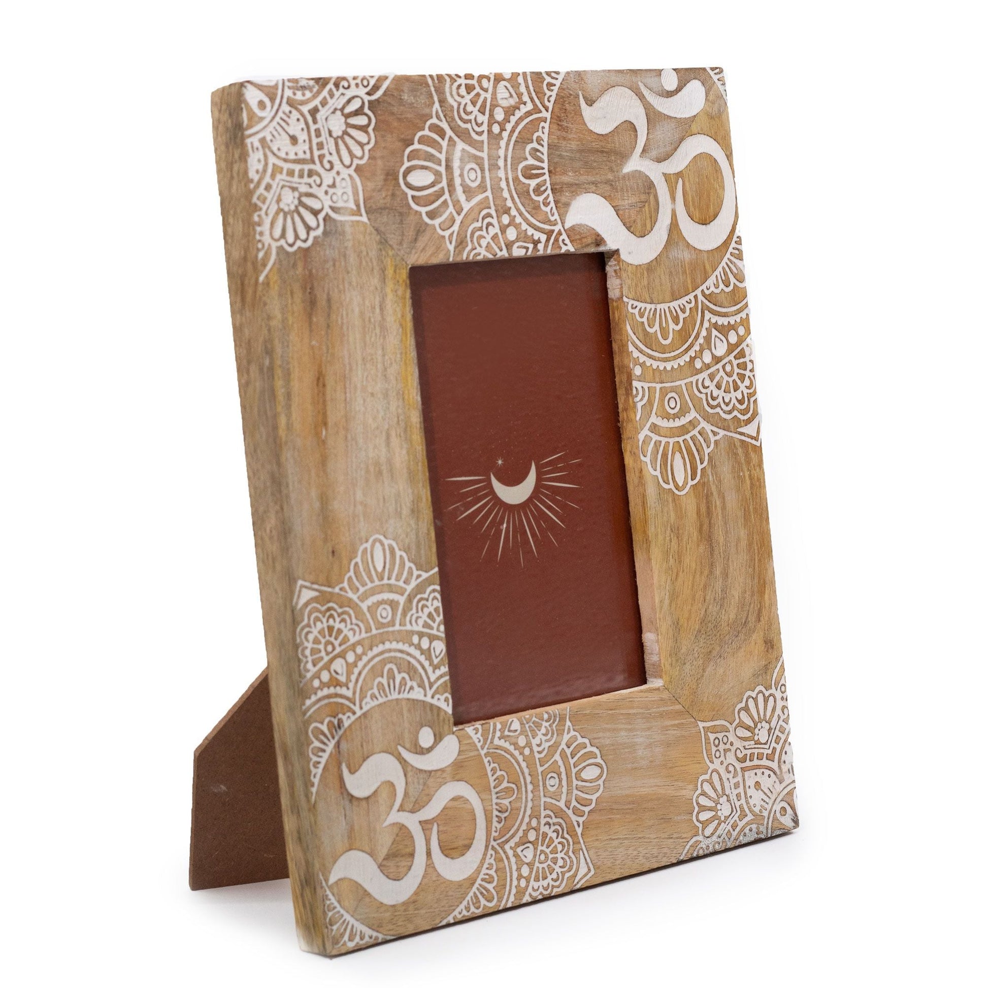 Mango Wood Picture Frame – 10x15 CM – Mandala White, marco de madera de mango con diseño mandala blanco para foto 10x15 cm