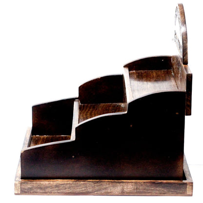 Alt Tag: Mango Wood Retail Display Stand – 36x33x34 CM tiered wooden retail countertop display stand for fragrance oils and essential oils