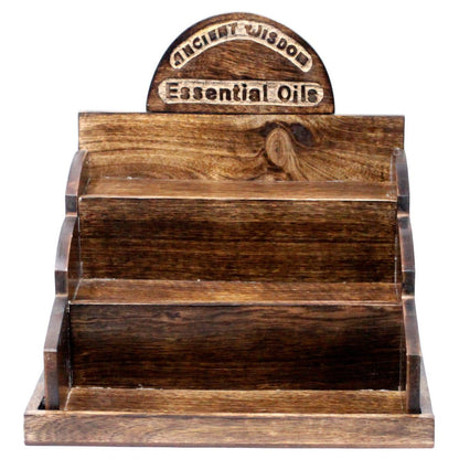 Alt Tag: Mango Wood Retail Display Stand – 36x33x34 CM wooden essential oils retail counter display with tiered shelves