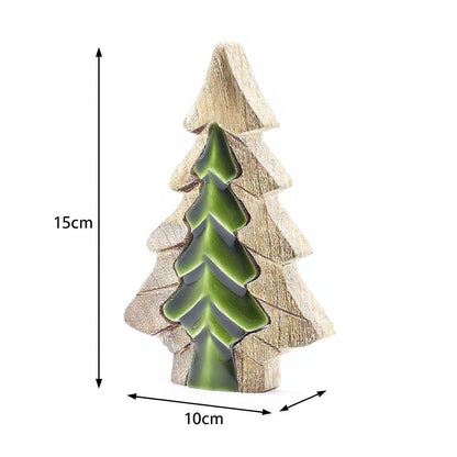 Dekoration i mangoträ – 15x10 CM, träd i mangoträ med grön emaljinläggning, 15 cm högt x 10 cm brett
