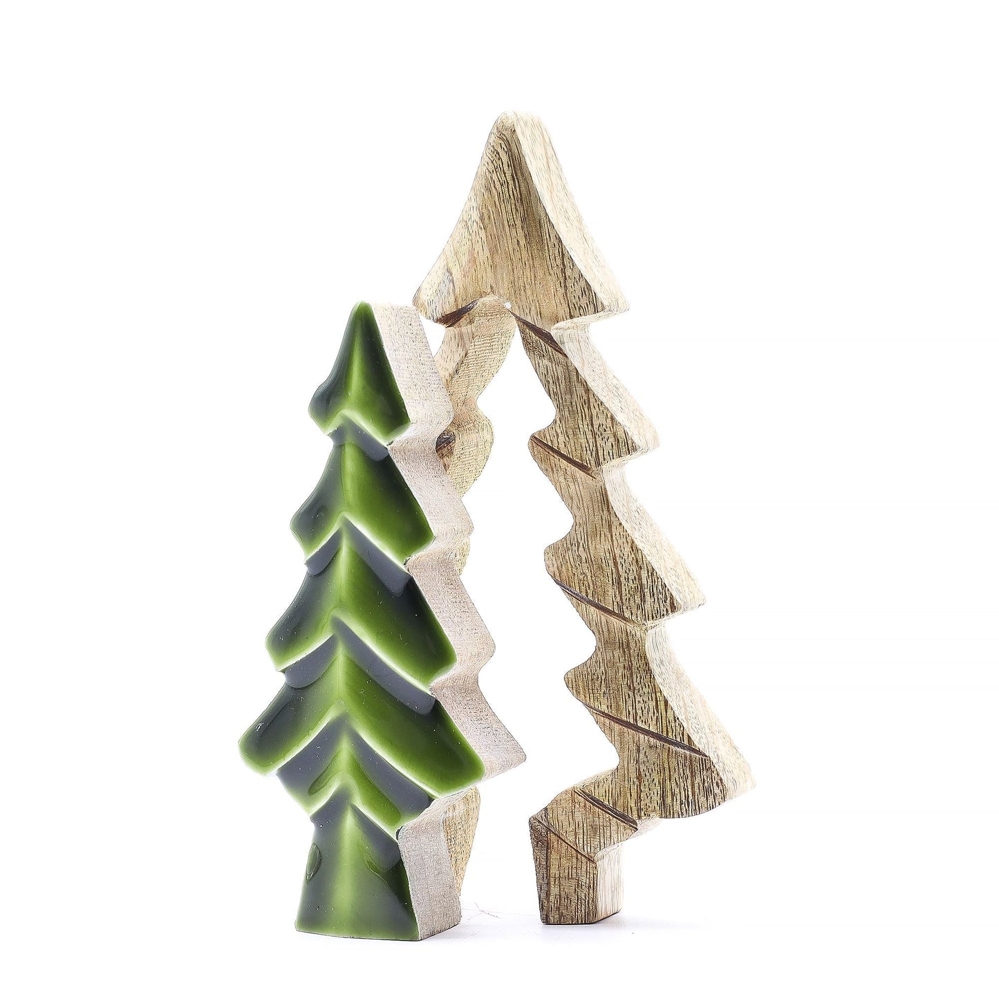 Mango Wood Tree Decoration – 15x10 CM, dekorativt träd i mangoträ med grön emaljinläggning, skogsstil