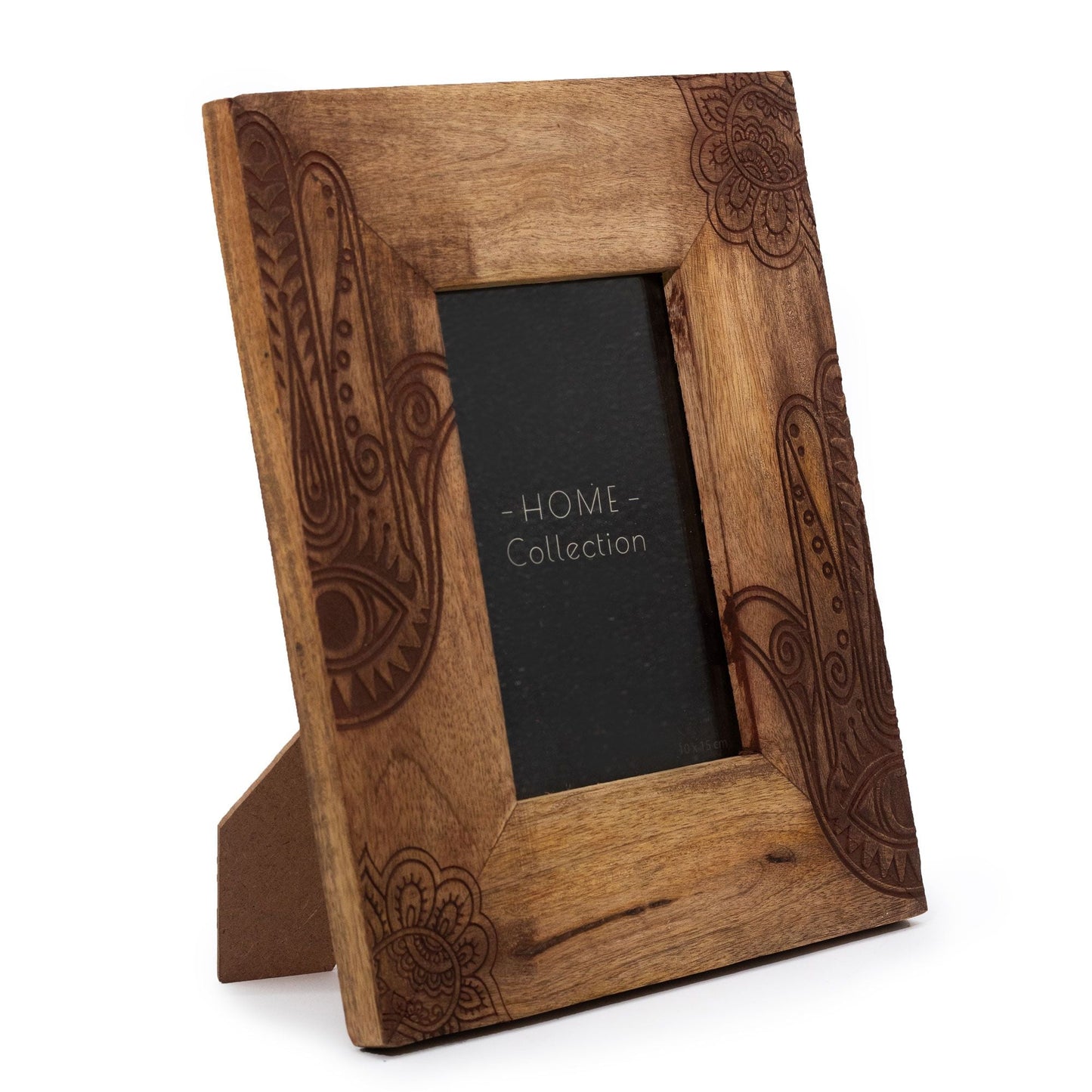 Alt Tag: Elegant Black Mango Wood Picture Frame – 10x15 CM, wooden tabletop photo frame with carved floral pattern