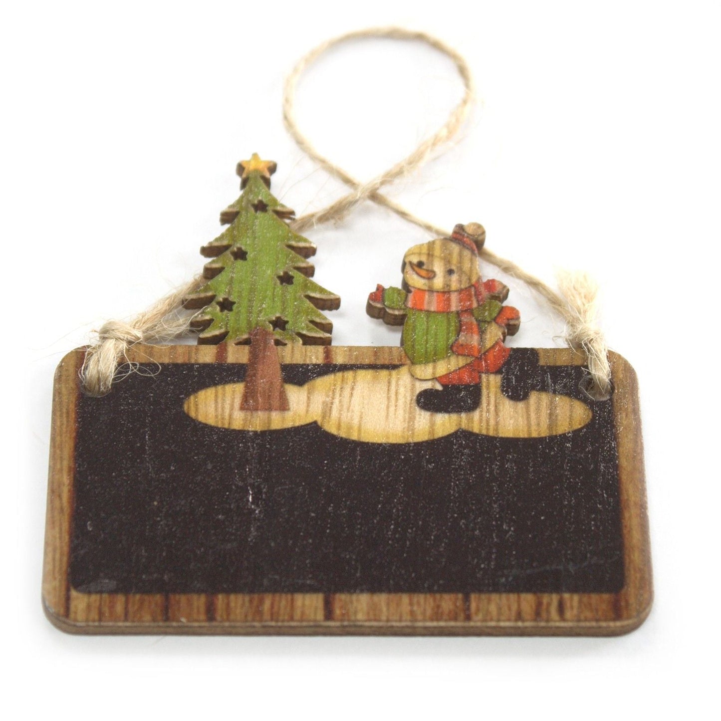 MDF Christmas Décor – Snowman & Tree Set wooden hanging ornament with snowman and Christmas tree on rustic plaque