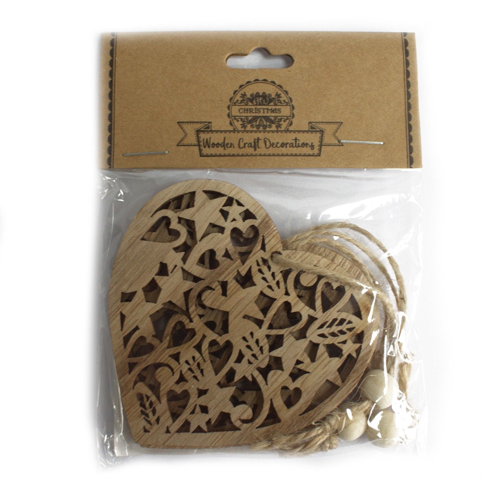 Alt Tag: MDF Christmas Wooden Santas – 7x7 CM (Pack of 2), wooden craft Christmas decorations in packaging with jute twine