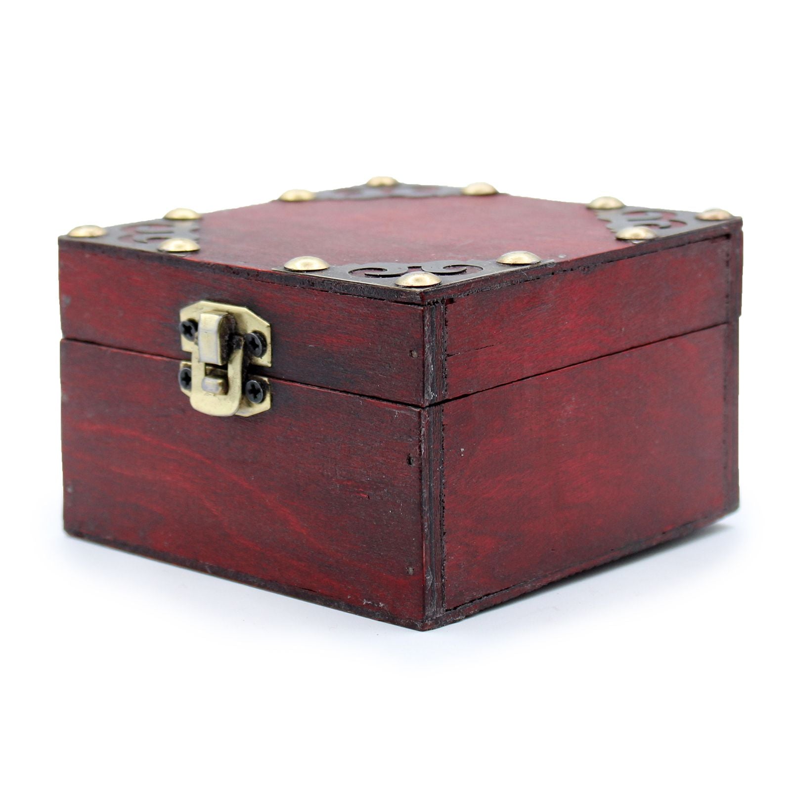 Alt Tag: MDF Gothic Square Vintage Boxes – Set aus 2 roten quadratischen MDF-Vintage-Aufbewahrungsboxen mit Messingverschluss und Ecknieten