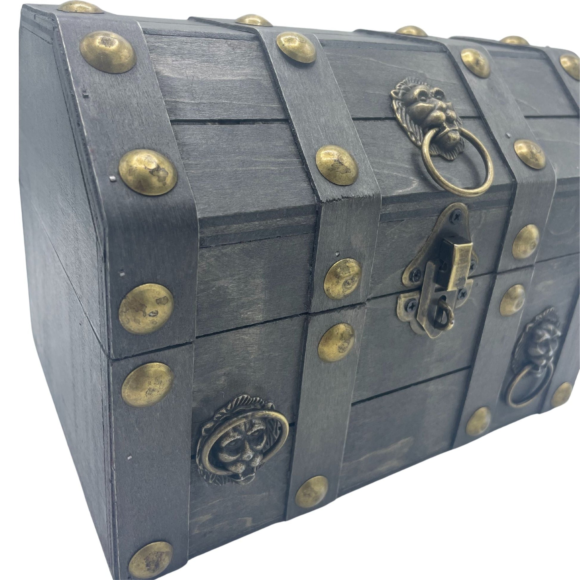 MDF Vintage Style Box – Large Grey 21x16x16 CM, cofre estilo baúl gris con herrajes metálicos, tachuelas y cierre