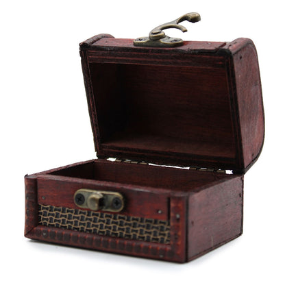 MDF Vintage Style Boxes – Medium 5.5x6x9 CM caja de MDF estilo vintage abierta, acabado madera oscura con detalle de malla y cierre metálico