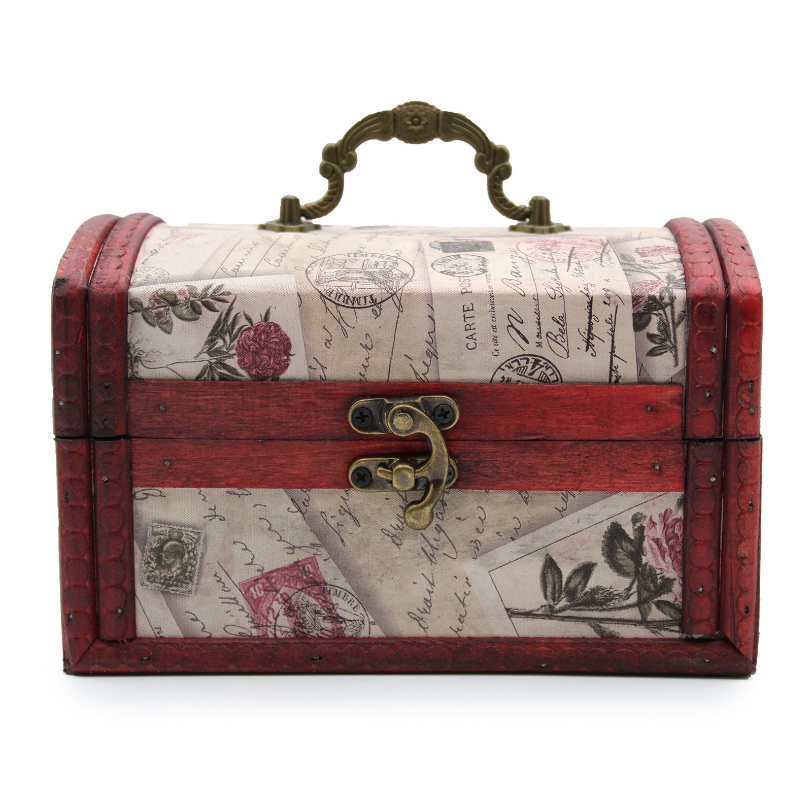 MDF-Boxen im Vintage-Stil – Rose Design Set (2er-Set) Vintage-MDF-Boxen mit Rosenprint, gewölbtem Deckel, Metallgriff und Verschluss, 110x180x110 mm