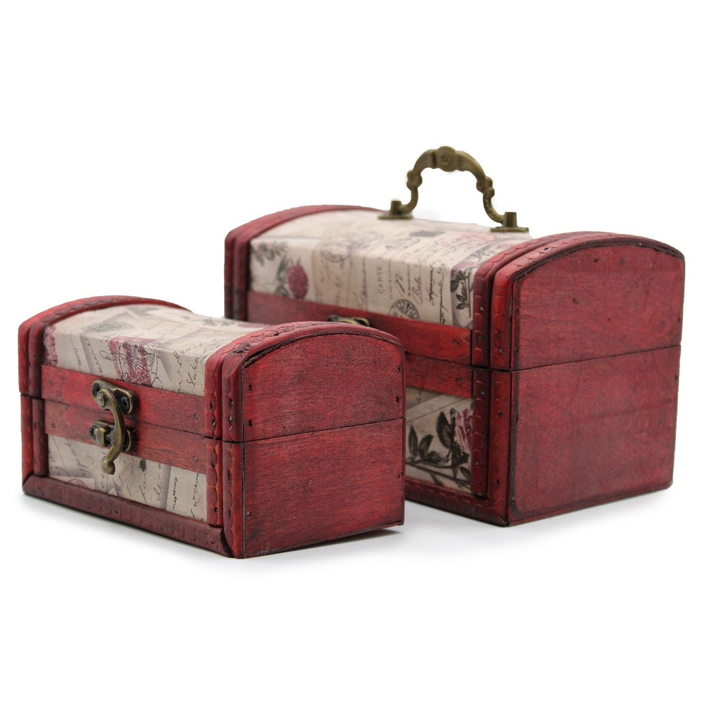 MDF-Boxen im Vintage-Stil – Rose Design 2er-Set rote Vintage-Aufbewahrungsboxen mit Rosen-Print und Metallgriff, 2er-Set