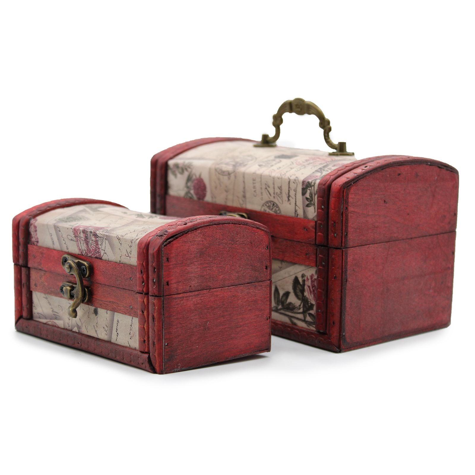 MDF-Boxen im Vintage-Stil – Rose Design 2er-Set rote Vintage-Aufbewahrungsboxen mit Rosen-Print und Metallgriff, 2er-Set