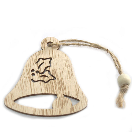 MDF Christmas Bells – Pack of 3 Decorations wooden bell ornament with twine hanger, vintage-style Christmas decor