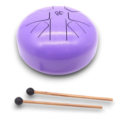 Med Steel Tongue Happy Drum – Om Violet – 22 × 16 CM, violett steel tongue-drum i stål med klubbor ingår
