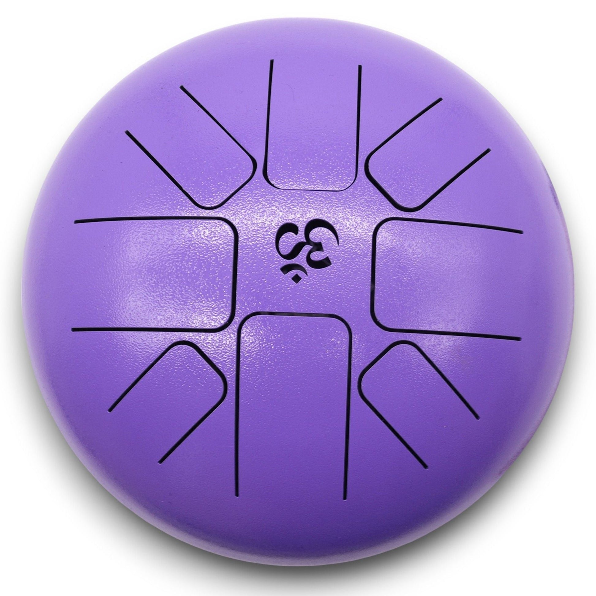 Alt Tag: Med Steel Tongue Happy Drum – Om Violet – 22 × 16 CM steel tongue drum i violett med Om-symbol, vy uppifrån