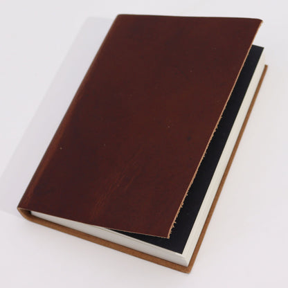 Medium Dark Tan Leather Notebook – 18x13 CM, genuine leather cover journal with high-quality paper pages, compact notebook