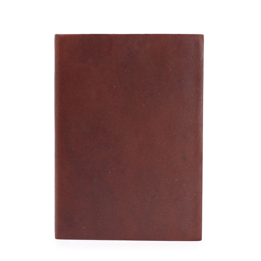 Alt Tag: Medium Dark Tan Leather Notebook – 18x13 CM genuine leather journal with plain cover, compact 18x13 cm