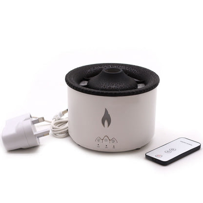 Medium Volcano Effect Aromadiffusor (kontakt) – Två färger, vit vulkanmist-diffusor för eteriska oljor med UK-kontakt och fjärrkontroll