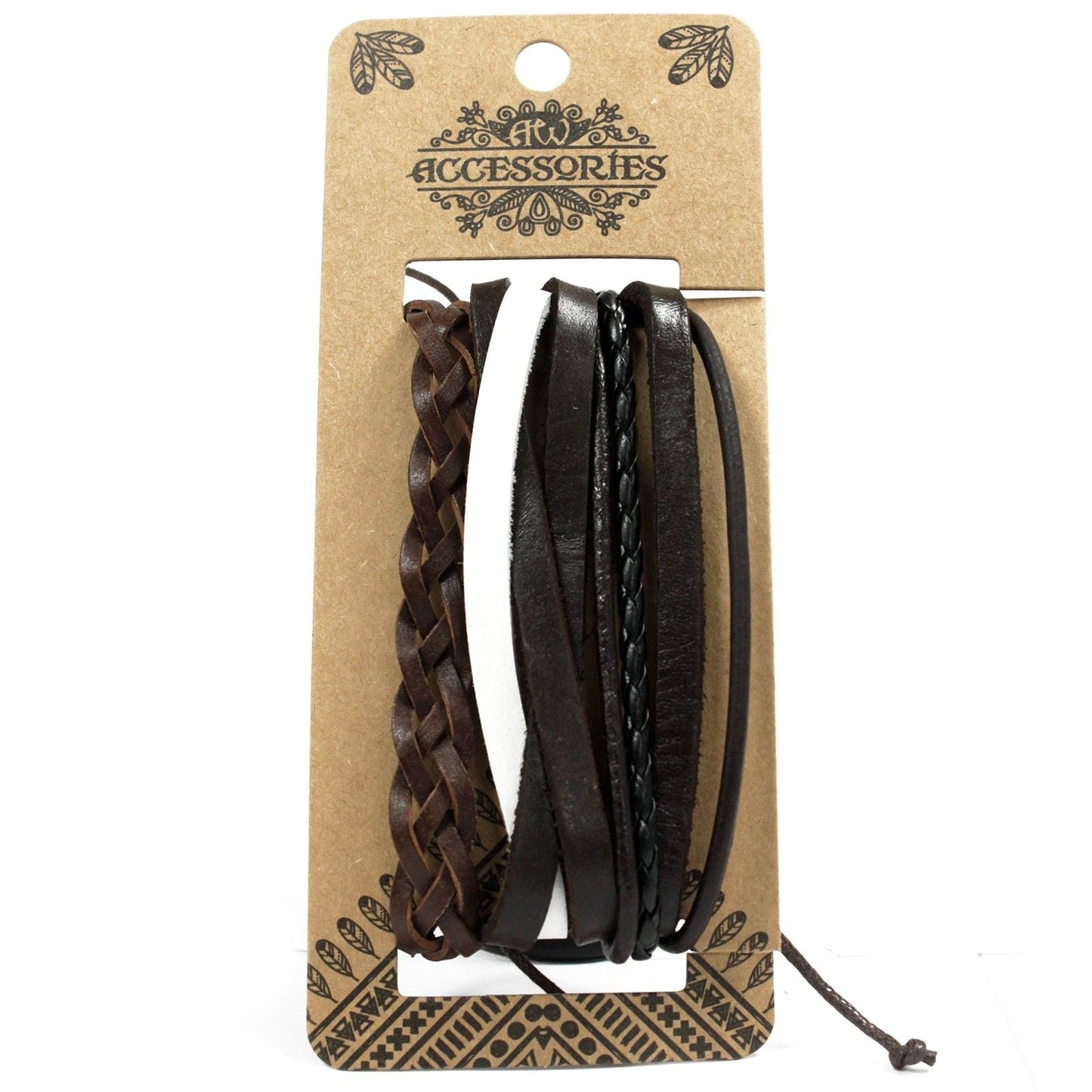 Alt Tag: Men’s Bracelet Set – Dark & Handsome (Assorted) braided leather and black strap bracelets set on accessories card