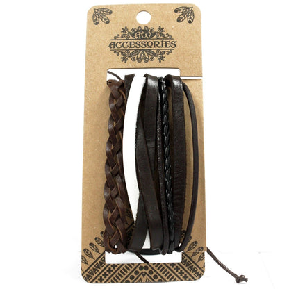 Alt Tag: Men’s Bracelet Set – Dark & Handsome (Assorted) braided leather and black strap bracelets set on accessories card