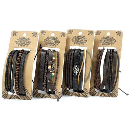 Men’s Bracelet Set – Dark & Handsome (Assorted) assorted men’s bracelets in charcoal and black with leather, wood, lava stone and metallic accents