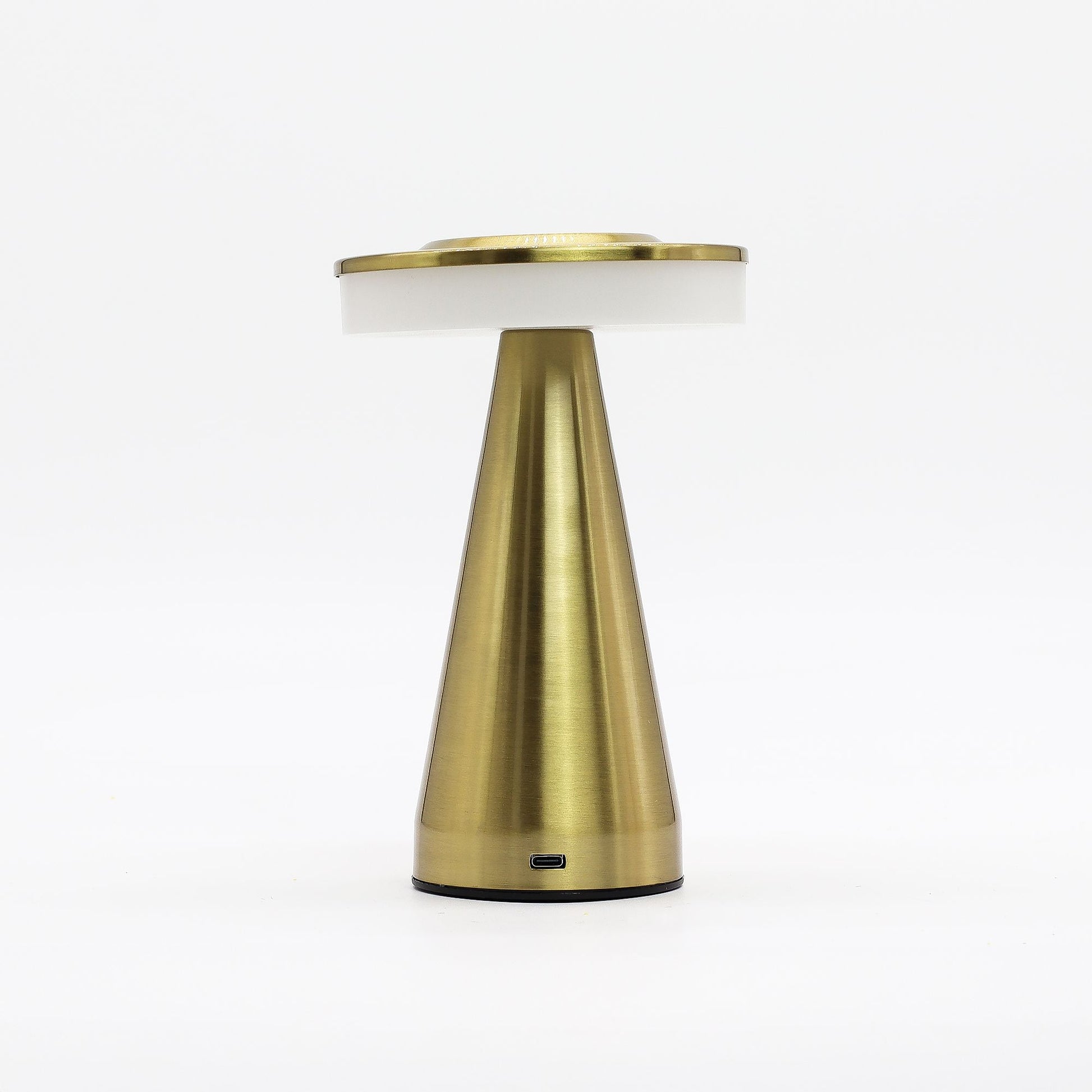 Touch-Lampe aus Metall & Keramik – hoher Stab in Kupfer, Touch-Tischlampe aus Metall und Keramik mit konischem Sockel in Kupfer-Finish