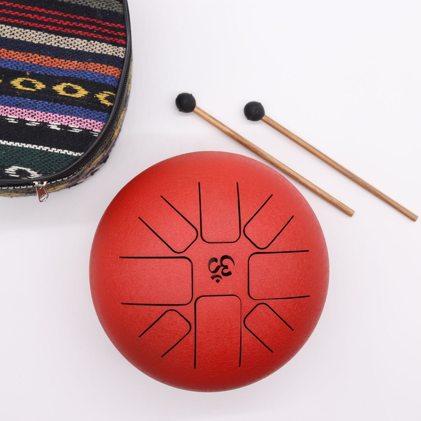 Metal Steel Tongue Drum – Red Om 22x16 CM rojo con baquetas y estuche, instrumento musical de metal y hierro