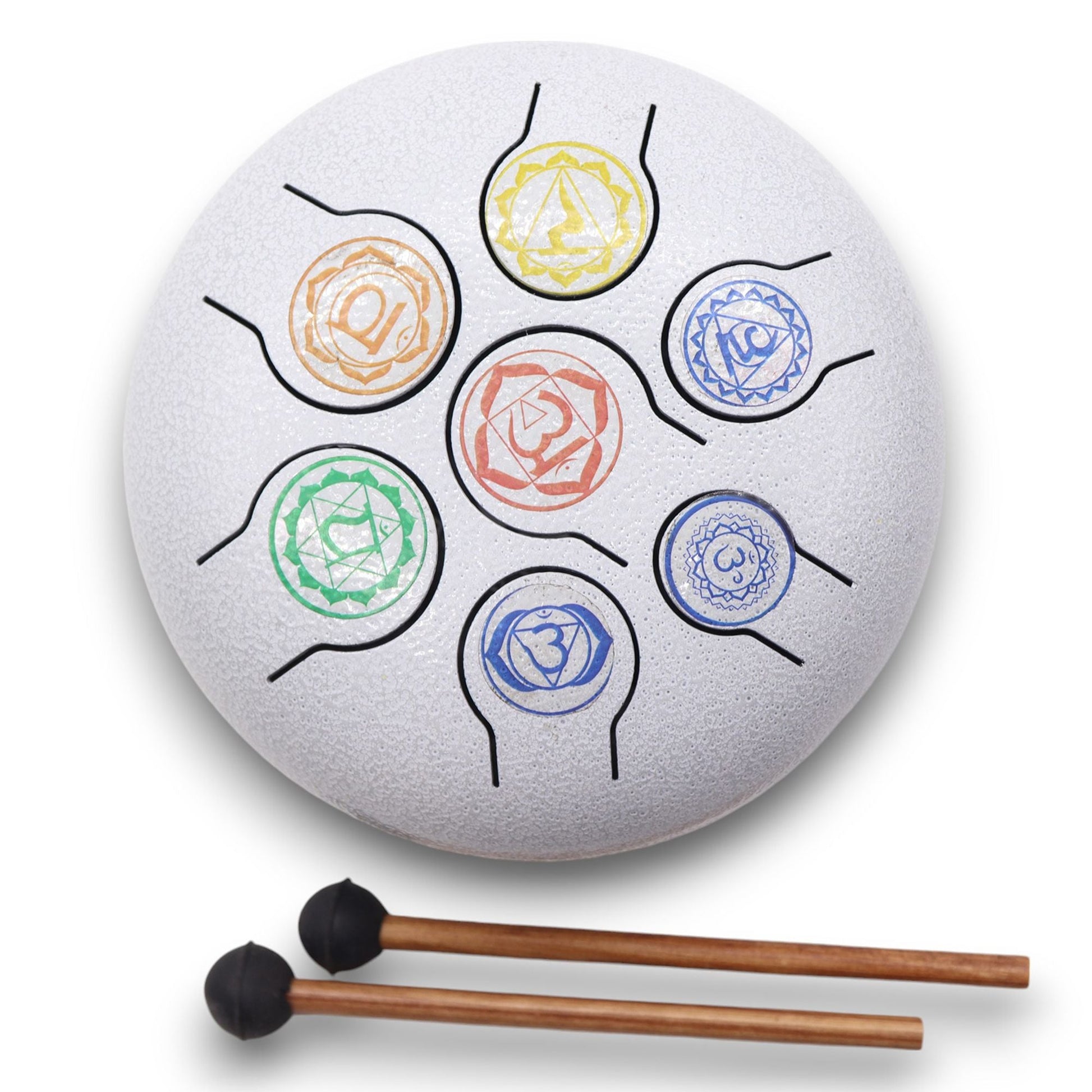 Metal Steel Tongue Happy Drum – 17x13 CM, tambor de lengua de acero 7 chakras con mazos incluidos, color plateado