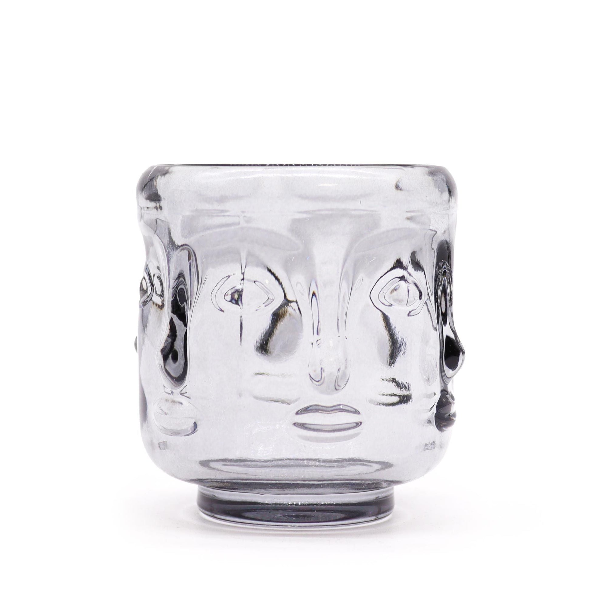 Midnight Grey Buddha Candle Jar Set – 6.8x7.3 CM pressed glass Buddha face candle holder jar, midnight grey