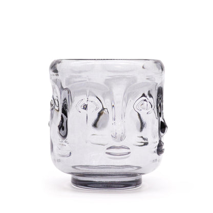 Midnight Grey Buddha Candle Jar Set – 6.8x7.3 CM pressed glass Buddha face candle holder jar, midnight grey