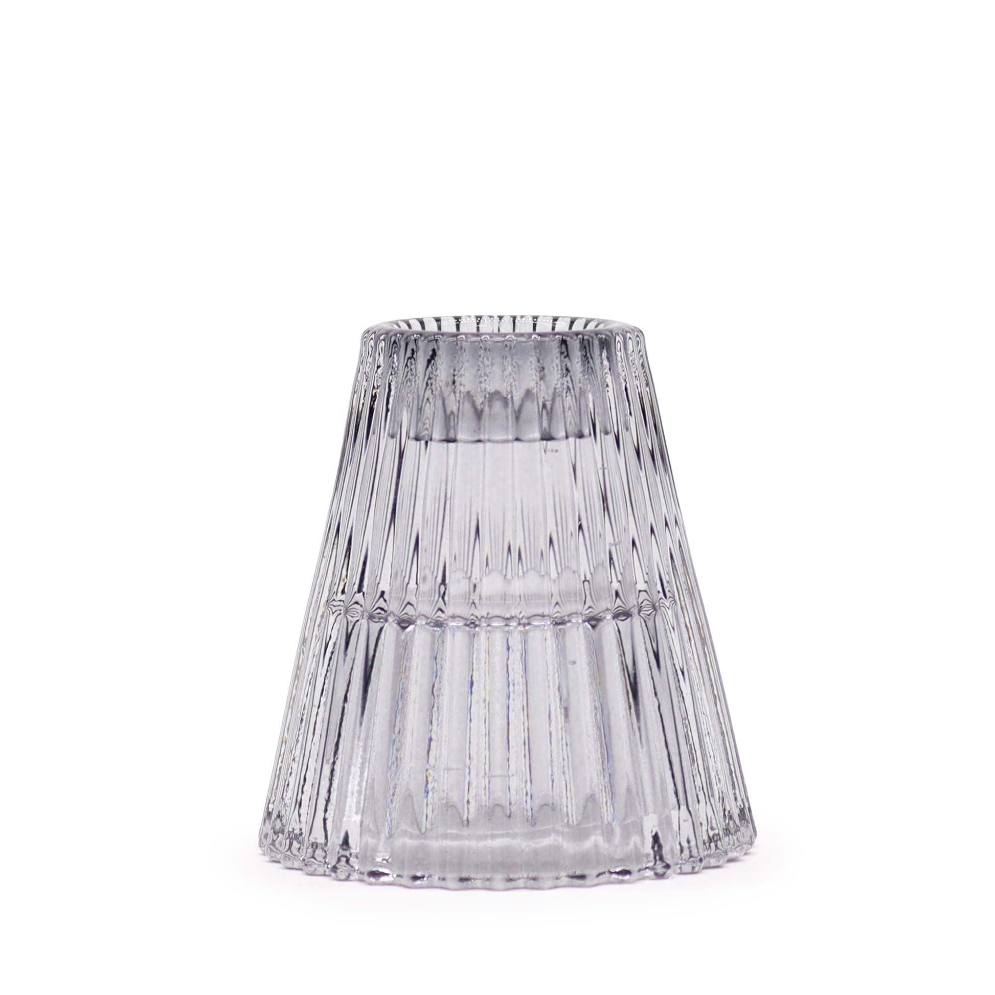 Alt Tag: Midnight Grey Glass Candle Holder Set – 6x6 CM pressed glass candle holder, ribbed grey glass votive holder for table decor