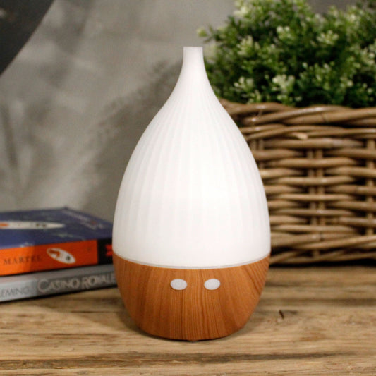Milan Atomiser – USB – Colour Change compact ultrasonic diffuser with wood-look base and white top, on table