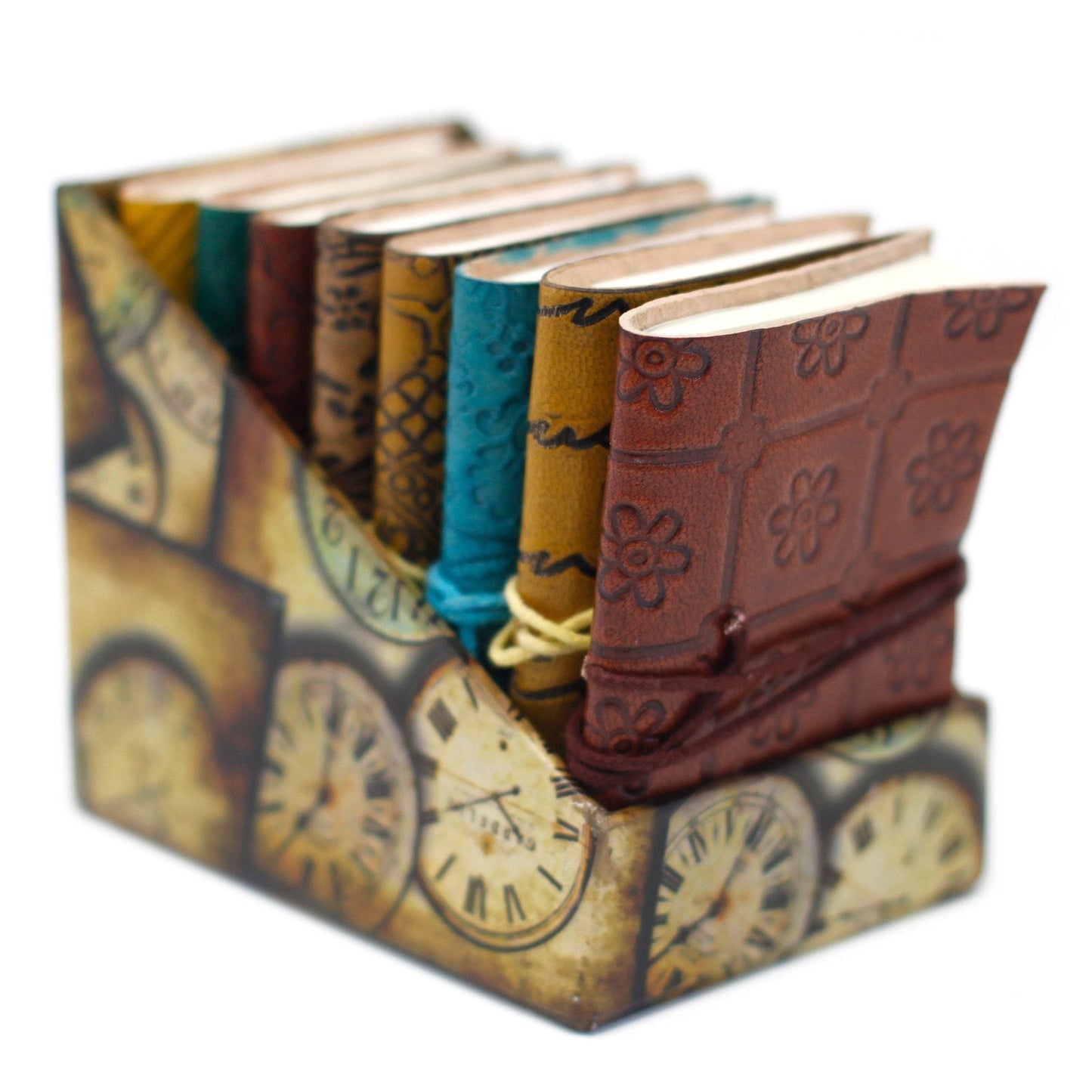 Mini Assorted Leather Notebook – 10 × 7.5 CM (1 Piece) set of small genuine leather pocket journals in assorted colors and embossed designs
