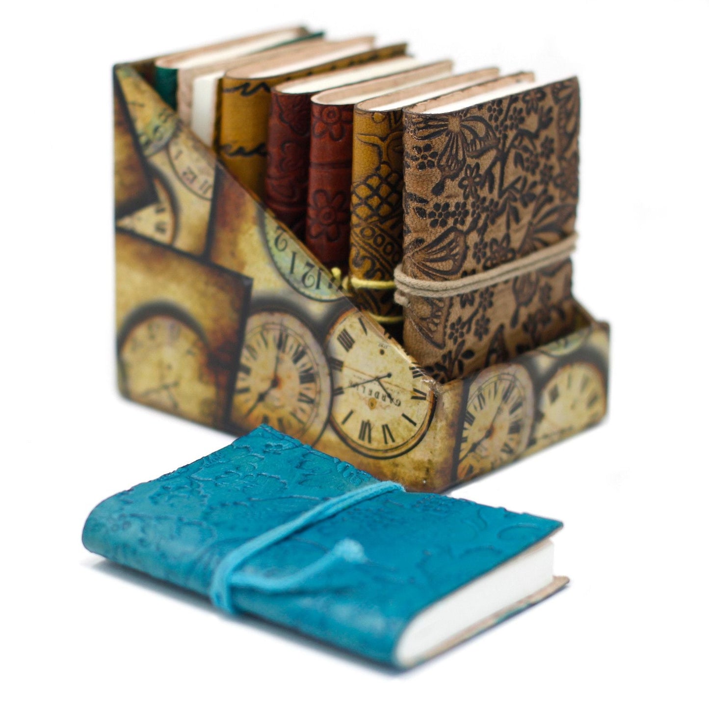 Mini Assorted Leather Notebook – 10 × 7.5 CM (1 Piece) assorted genuine leather pocket journals with elastic closure, small handcrafted notebooks