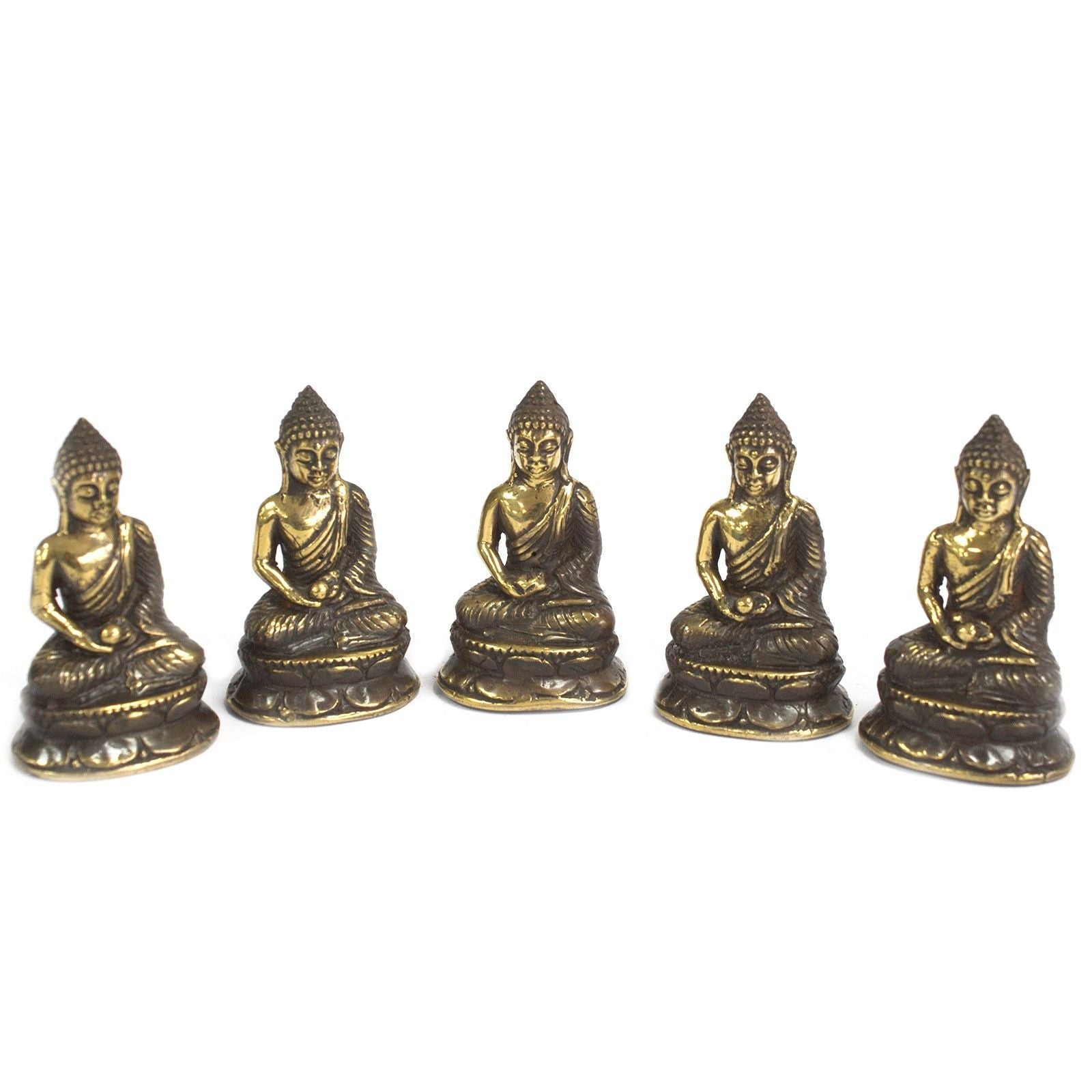 Buddha-Statue aus Messing – Set aus mini Messing-Buddha-Figuren (6x4 cm) in Meditationspose, Feng-Shui-Deko für Altar, Meditationsecke oder Zuhause