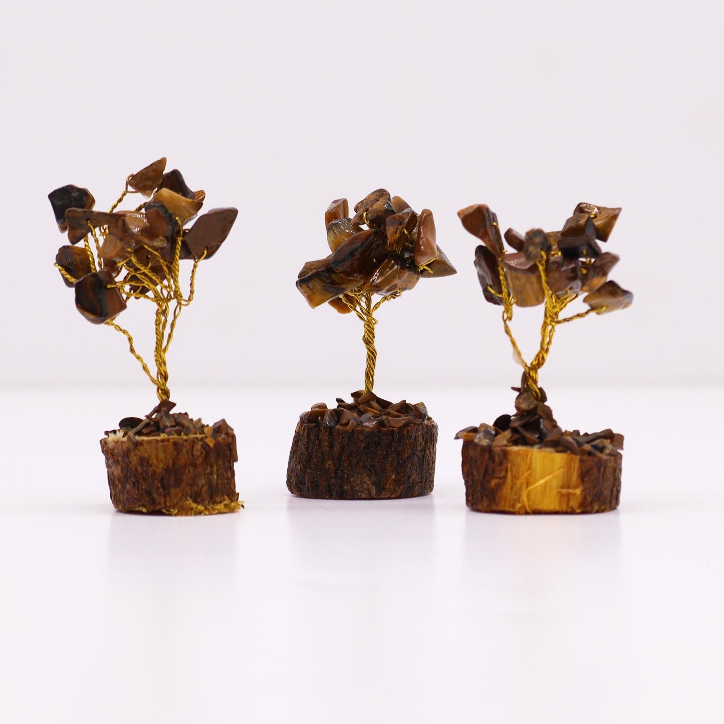 Tiger Eye Gemstone Tree – 15 Sparkling Stones mini gemstone decor tree with tiger eye chipstones on natural wood base