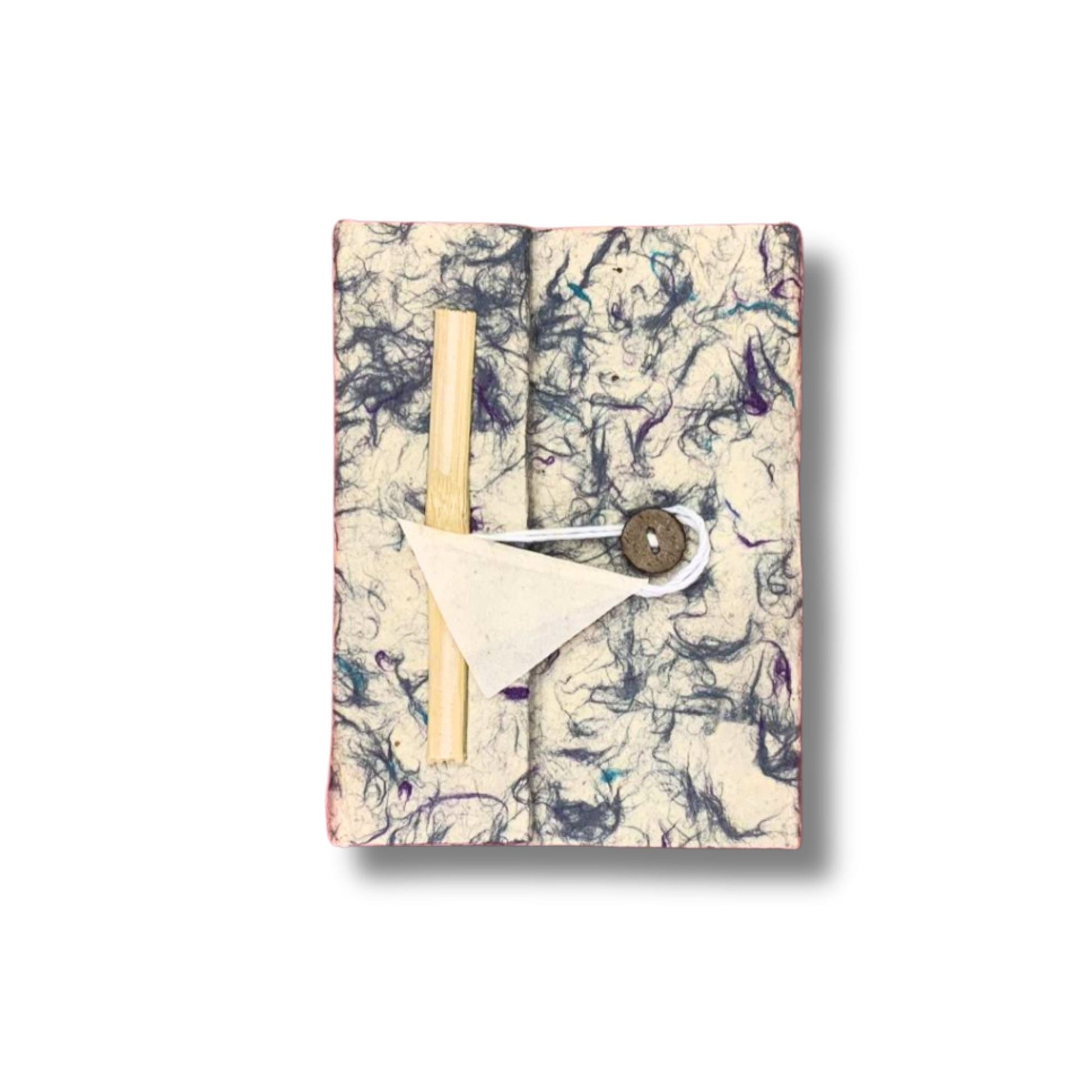 Alt Tag: Mixed Blue Cotton Lokta Notebook – 15x12 CM, 45 Pages with marbled blue handmade Lokta paper cover, button and tie closure
