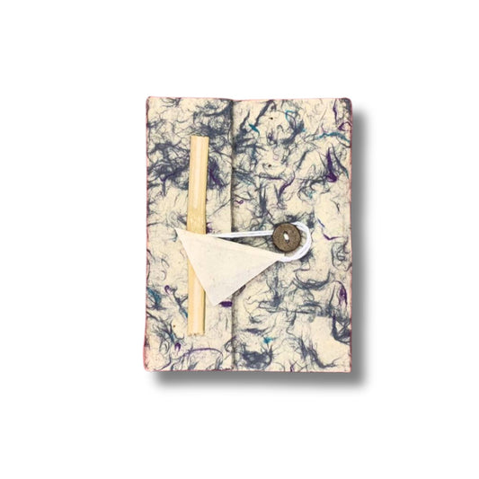 Alt Tag: Mixed Blue Cotton Lokta Notebook – 15x12 CM, 45 Pages with marbled blue handmade Lokta paper cover, button and tie closure