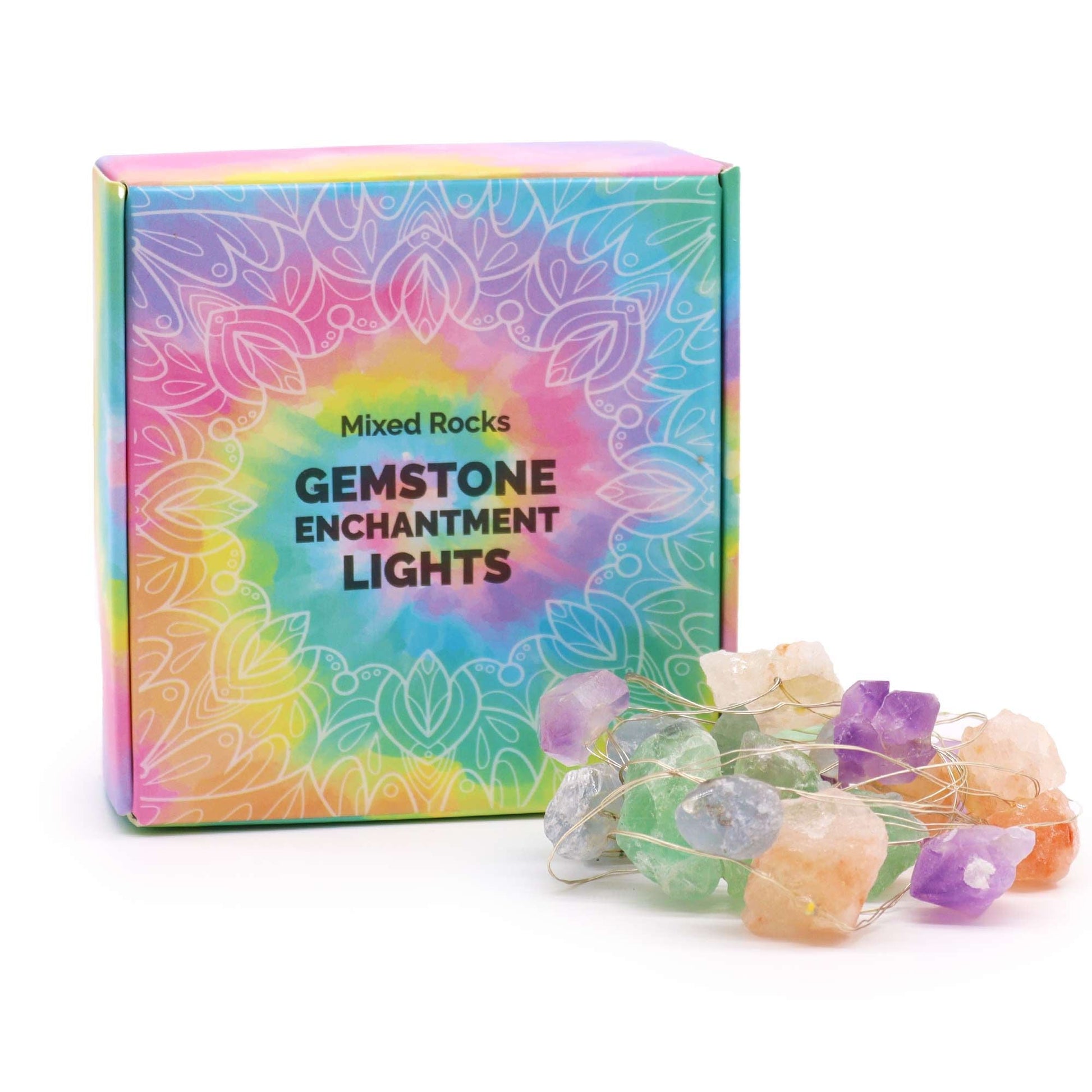 Mixed Rocks Gemstone Enchantment Lights – Decorative String en caja multicolor con piedras preciosas mixtas y cable de luces