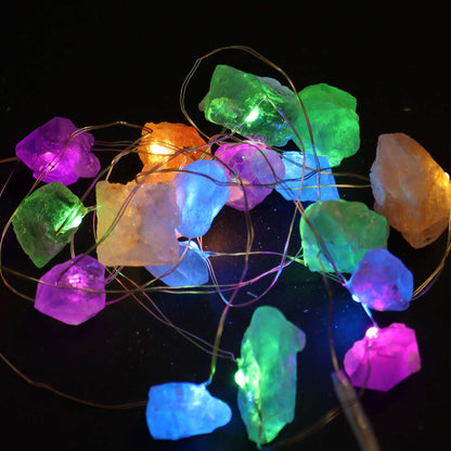 Mixed Rocks Gemstone Enchantment Lights – Decorative String with colorful illuminated natural stone rocks on a wire string