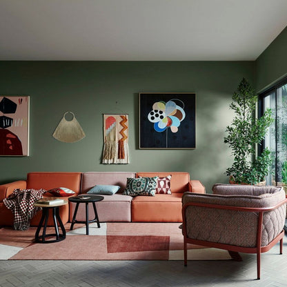 Seagrass & Rattan Fan Wall Art – 66x23 CM decor in modern living room above sofa with framed prints and indoor plant