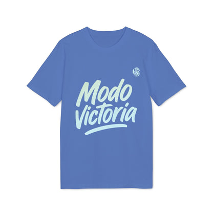Modo Victoria Teenager Drix Premium Unisex T-Shirt blue crew neck graphic tee with Modo Victoria text print
